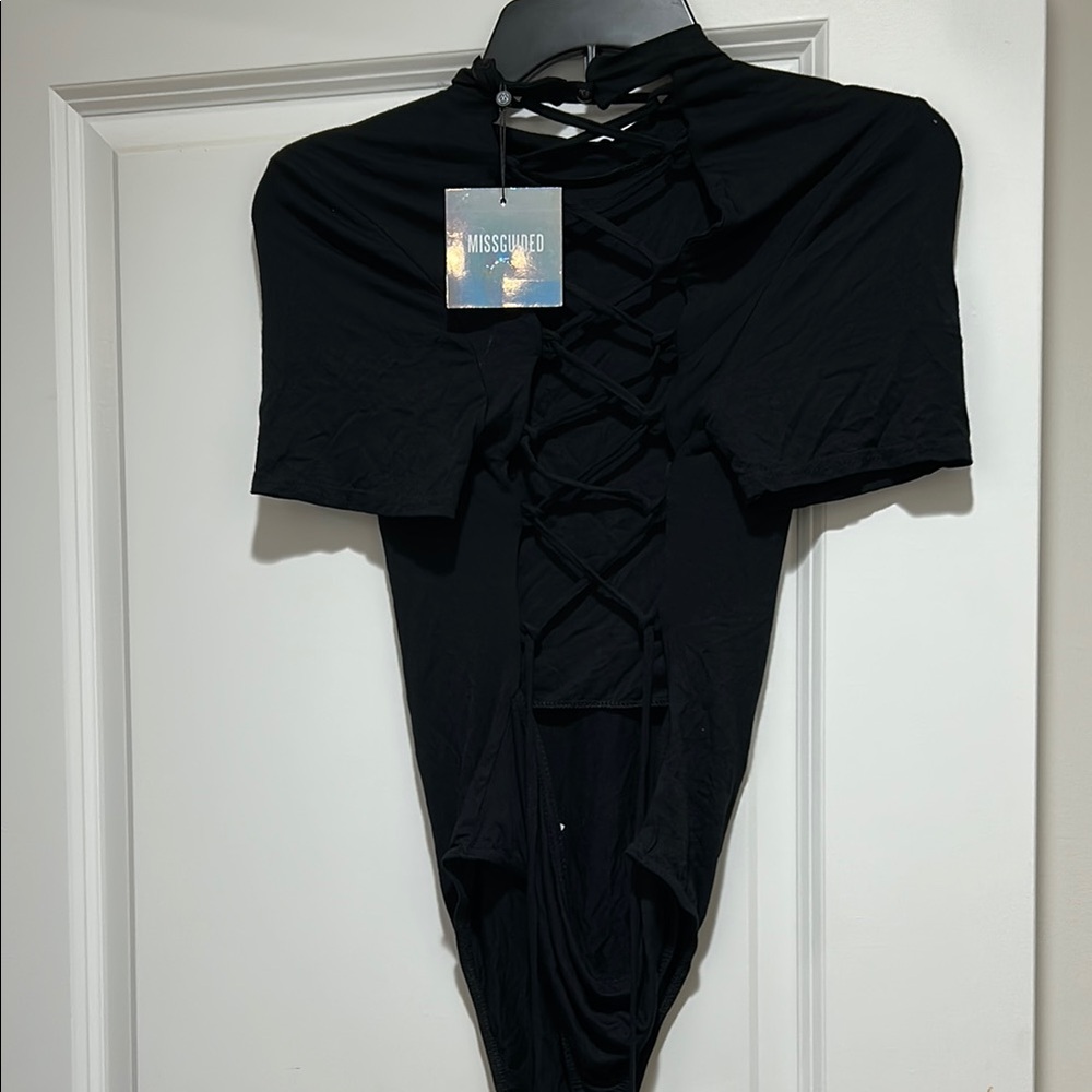 Missguided Black Lace-Up Front Bodysuit